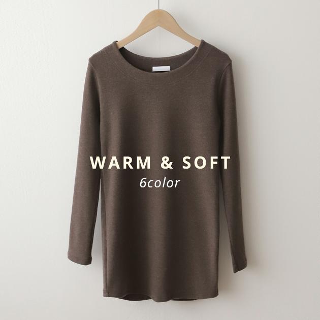 肌触りの良いふわふわインナーTシャツ スパン 冬用 ベーシックTシャツ 春 レディース ピーチ起毛Tシャツ