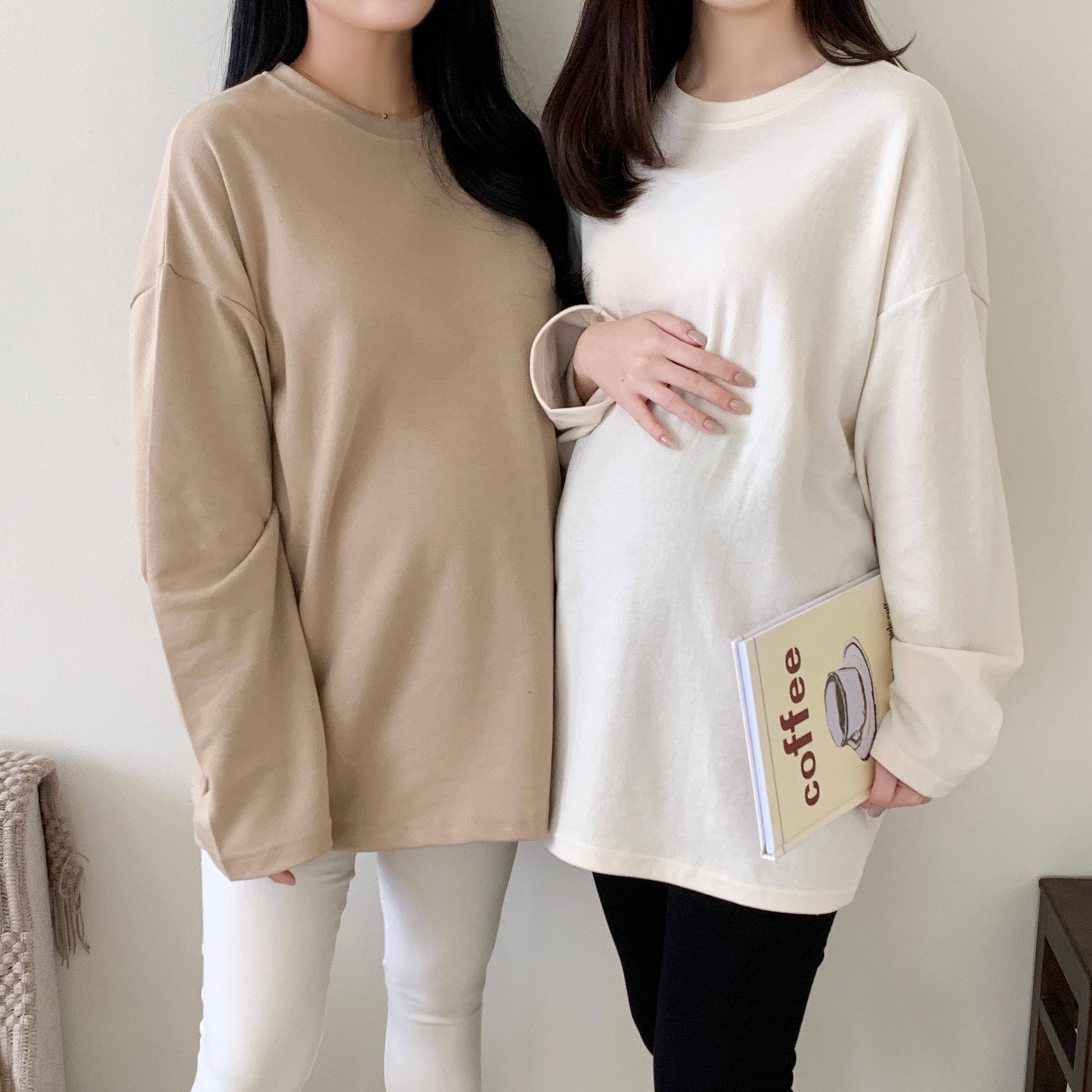 ミルキー 妊婦Tシャツ ルーズフィット 長袖 レディース トップス スウェットシャツ 臨月 ビッグTシャツ レイヤードT マタニティウェア