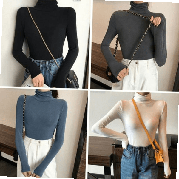 レディーストップス スパン 無地ベーシック 長袖 タートルネックT デイリールック