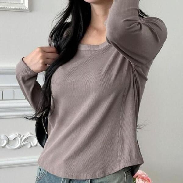 RILY(ライリー) レディースウェア RLY サイドライン レディースTシャツ スクエアネック レディース トップス 長袖Tシャツ