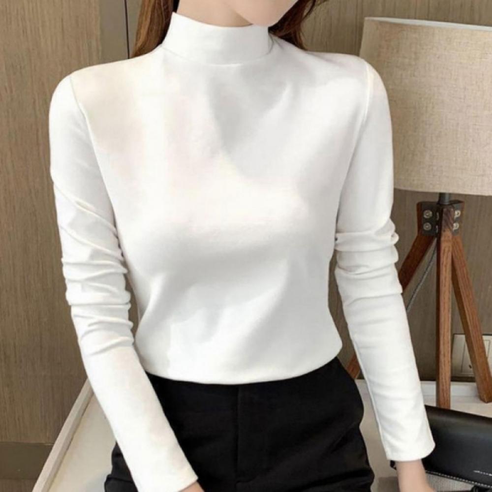 レディース トップス 季節の変わり目 冬 裏起毛 ハーフタートルネック スリムフィット デイリーコーデ