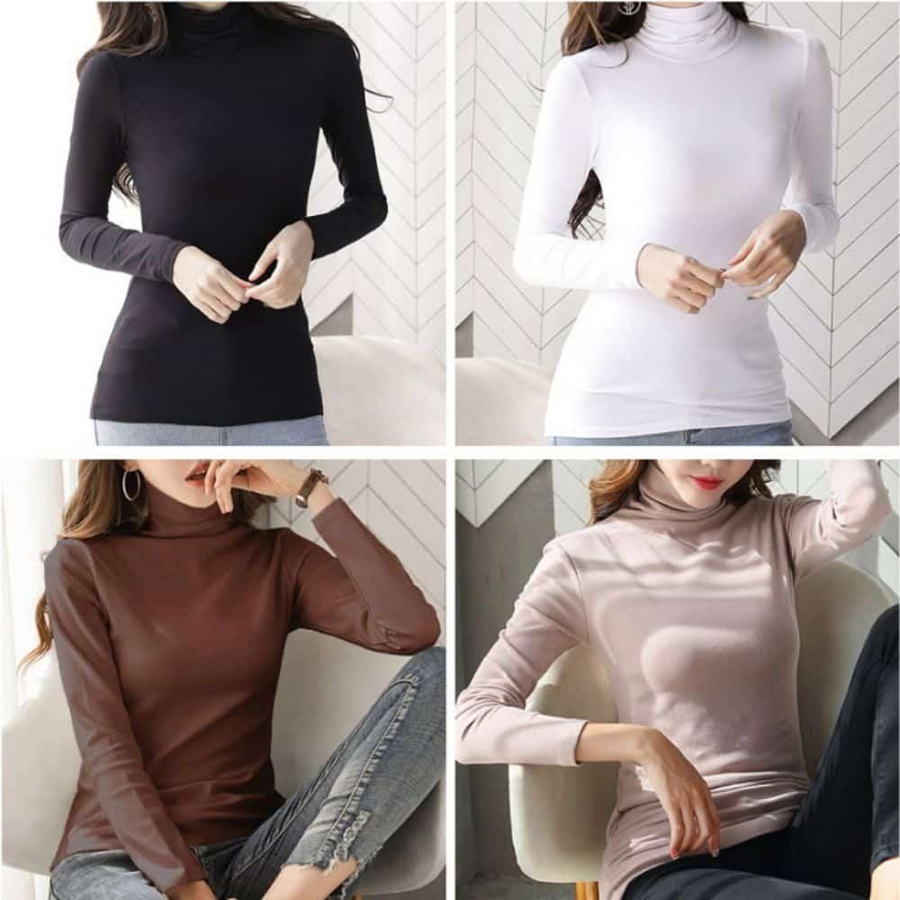 レディース トップス 暖かい 裏起毛 スリムフィット タートルネックTシャツ デイリーコーデ