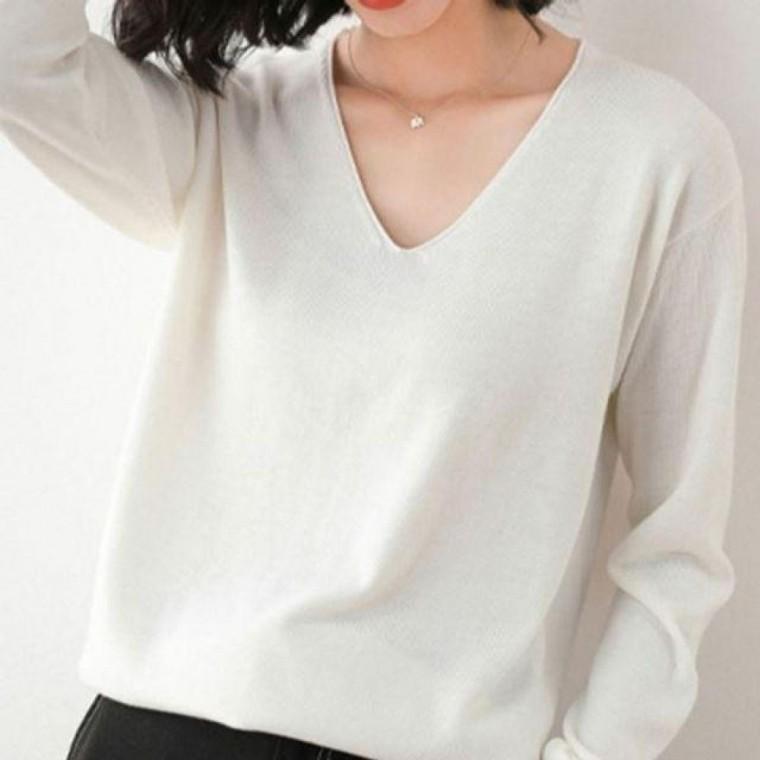 レギュラーフィット レディース 長袖 Tシャツ 無地 Vネック レディース トップス