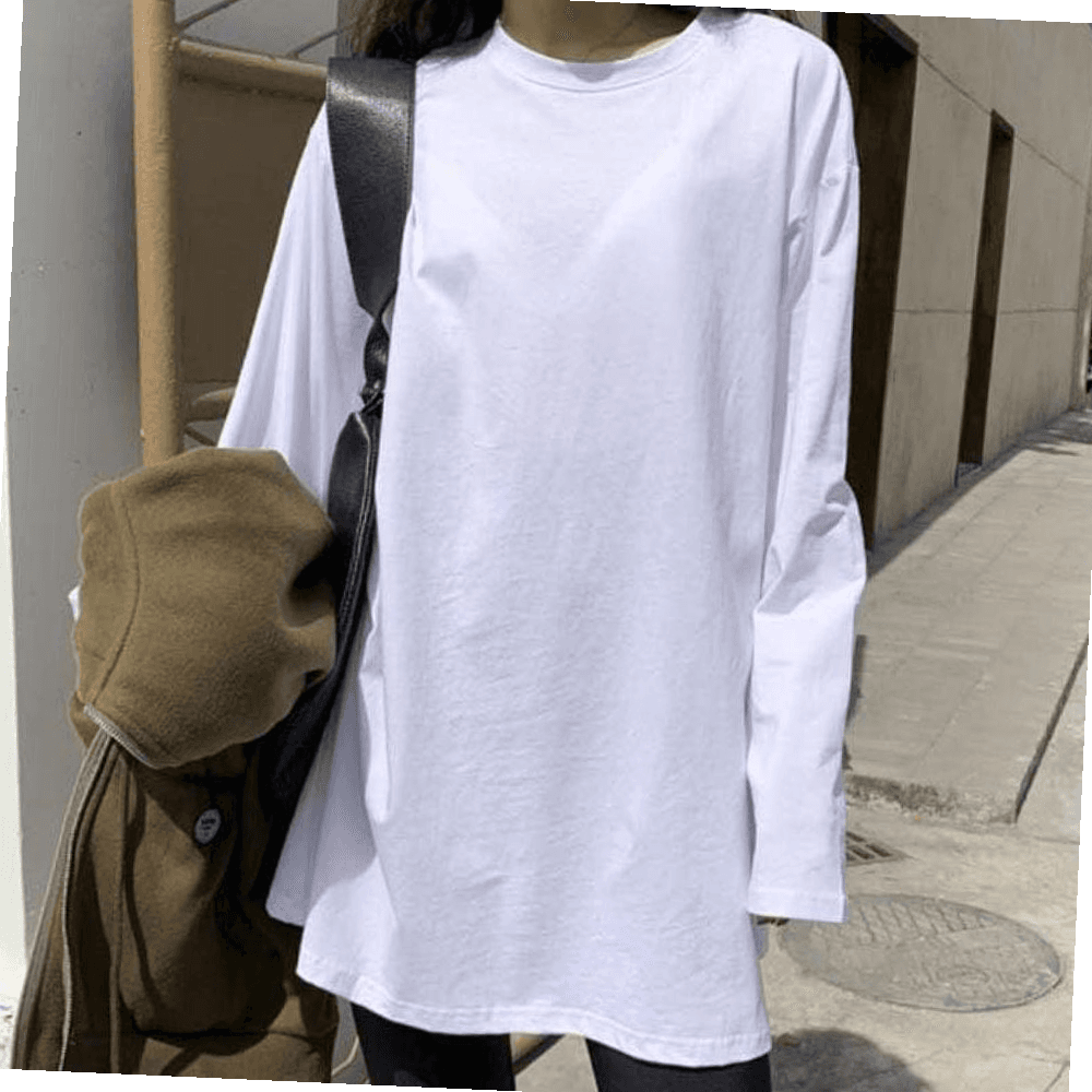 レディース トップス 無地 長袖Tシャツ サイドスリット ルーズフィット カジュアルコーデ