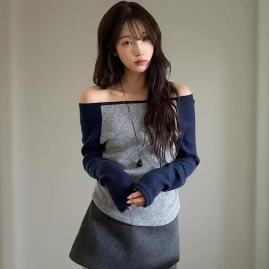 レディース 配色 ボートネック トップス デイリーコーデ フェミニンフィット KMT9FBD