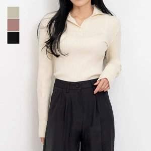 デザイン全体 カラースリム レディース Tシャツ カラーニット レディーストップス ライン リブ きれいめ