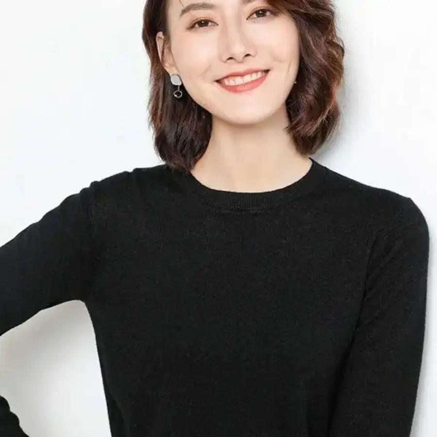 レディース ベーシック トップス コーデ ラウンドネック 長袖 Tシャツ L