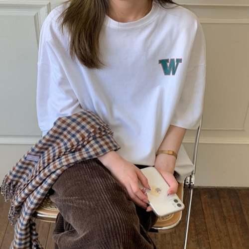 レディース 夏 デイリー ルーズフィット 半袖Tシャツ トップス レタリング