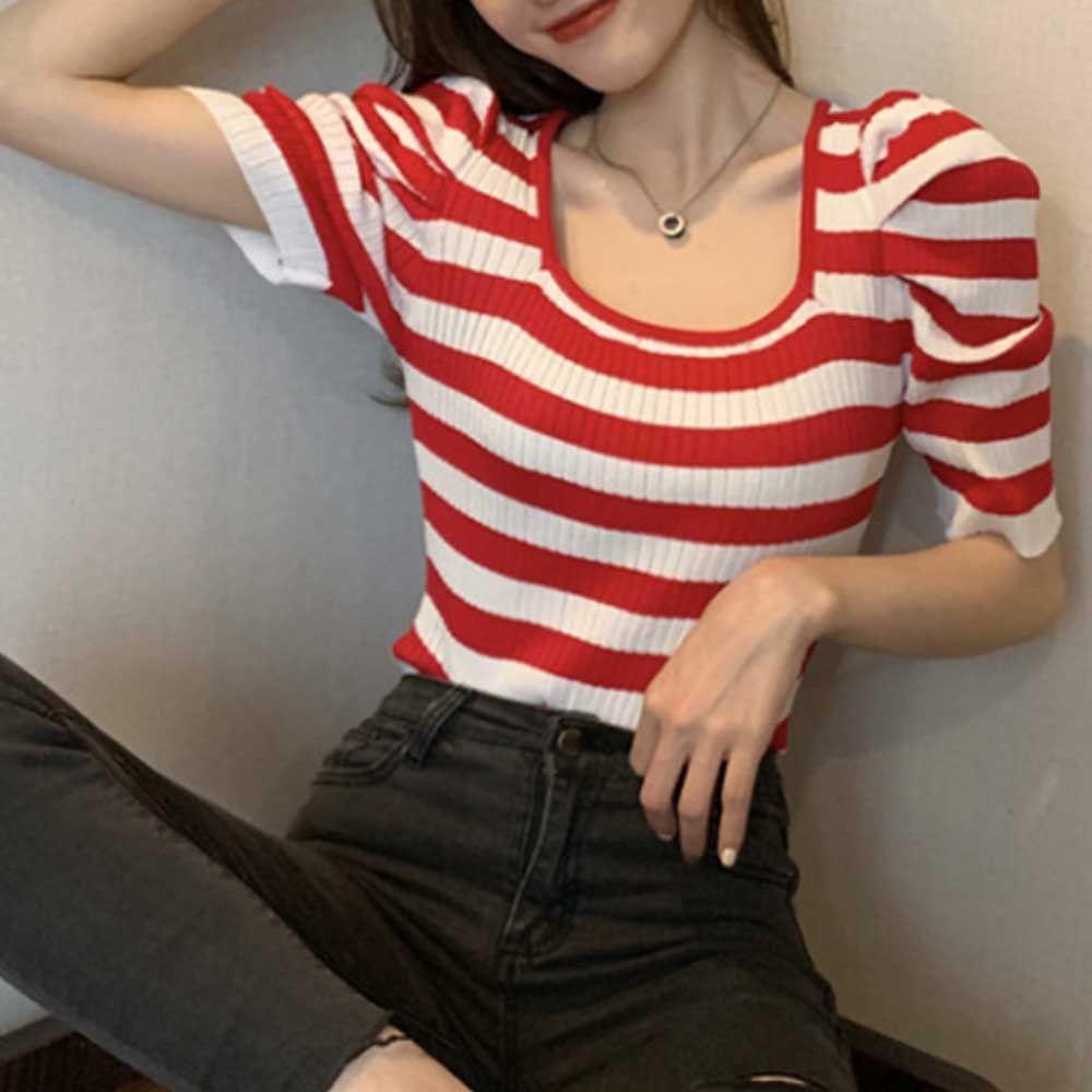 レディース 夏 トップス パフスリーブ 半袖Tシャツ 20代 きれいめ インナー