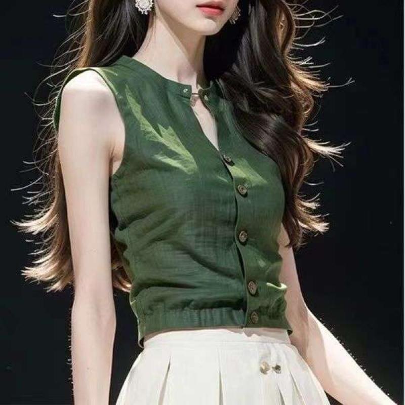 ノースリーブ グリーンブラウス レディース 夏Tシャツ レディーストップス デイリー クールタンクトップ