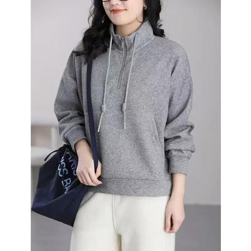 ワンピック (원픽) ヤムチ (야무치) レディース デイリールック Tシャツ スウェットシャツ 冬 ハーフジップ チャイナ風 カジュアル スリムフィット 厚手トップス KUK4