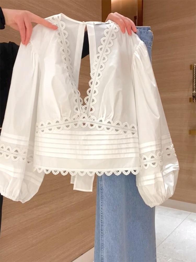 2025年夏 長袖 Vネック ブラウス レディース トップス デイリールック トップ S