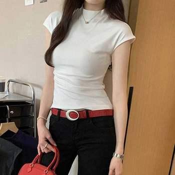 オノマ ONM レディース トップス 夏服 無地 ハーフネック スリムフィット 半袖