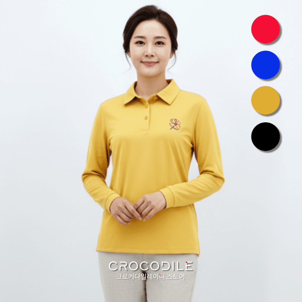 CROCODILE LADIES (크로커다일레이디) 25周年 季節の変わり目 レディース 無地 長袖 襟付きTシャツ ポリスパン 作業服 団体服 ビッグサイズ