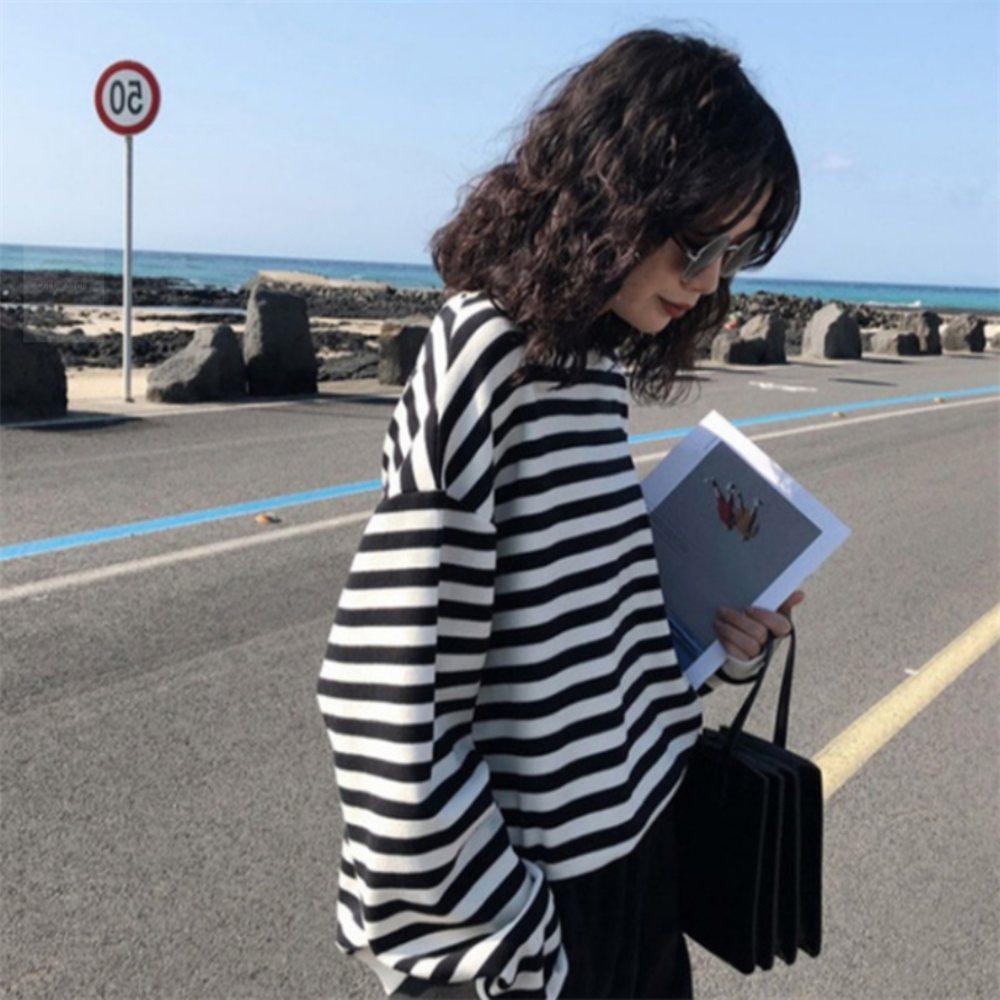 クンニストア (끈이스토어) ルーズフィット ストライプTシャツ ストライプ長袖Tシャツ レディーストップス デイリールック