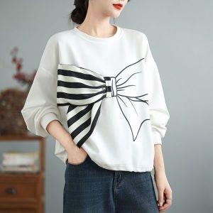 ビッグリボン装飾 ラウンドネック スウェットシャツTシャツ 秋冬インナー レディーストップス デイリールック