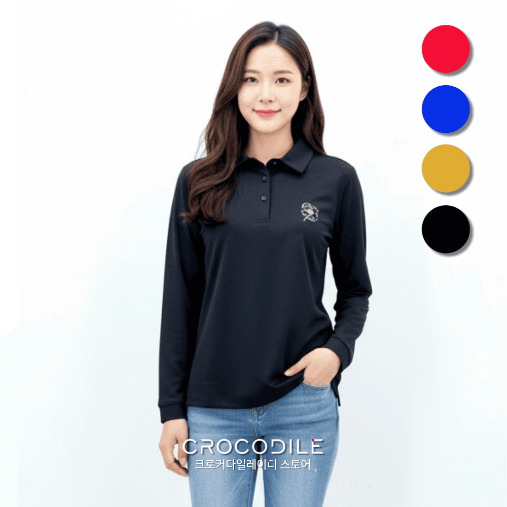 CROCODILE LADIES (크로커다일레이디) 25周年 季節の変わり目 レディース 無地 長袖 襟付きTシャツ ポリスパン 作業服 団体服 ビッグサイズ