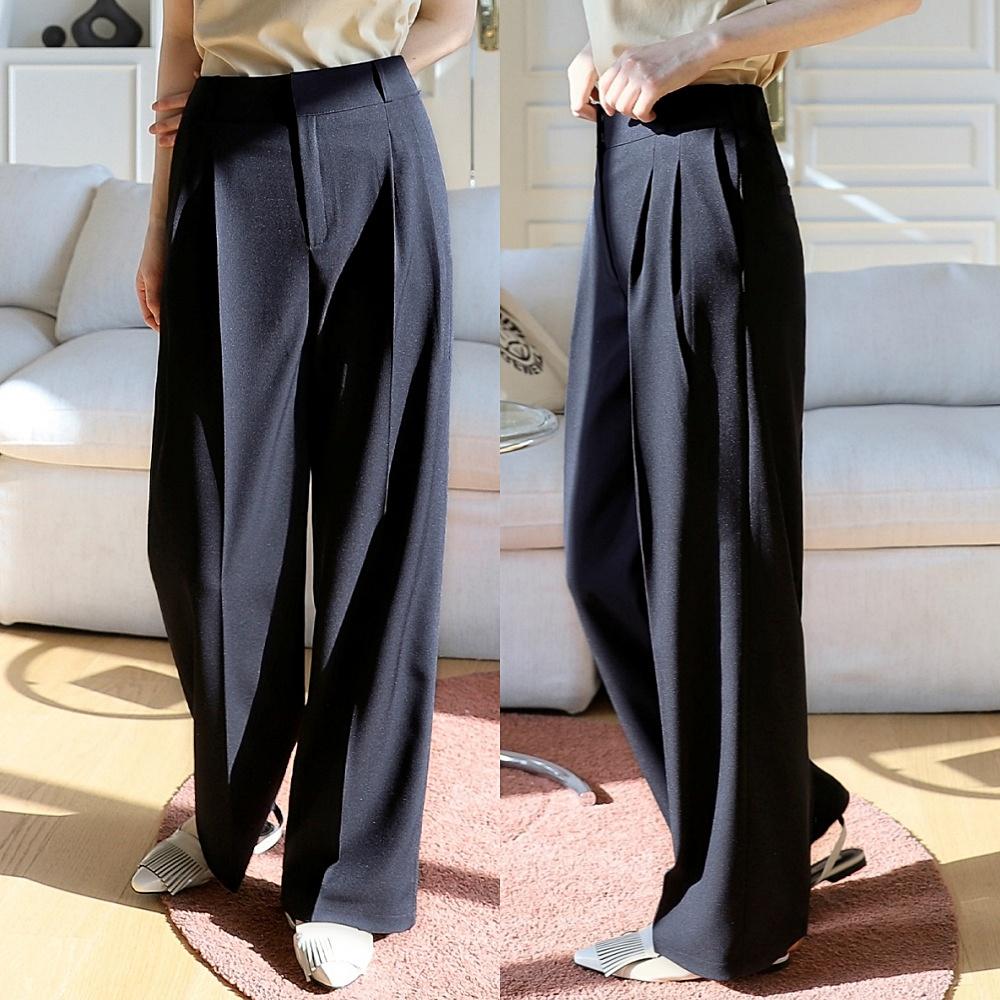 ハイウエスト バンドゥ ワイドスラックス センタープレス スーツパンツ 春 ワイドパンツ レディース スラックス ビッグサイズ 夏