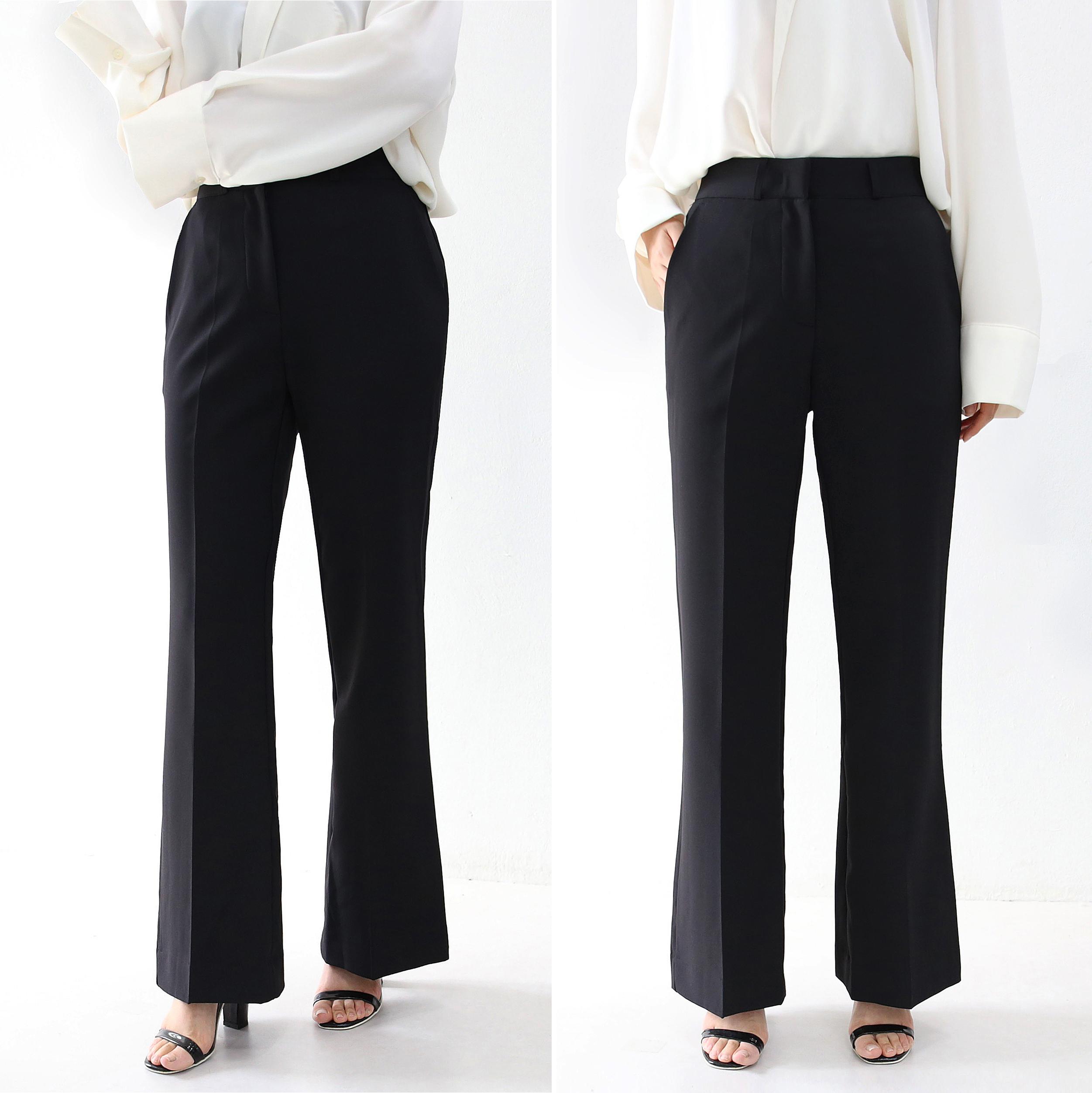 レディース スラックス 女性用 スーツパンツ 春 秋 9分丈 セミブーツカット ハイウエスト ストレッチ バンディング ワイドパンツ