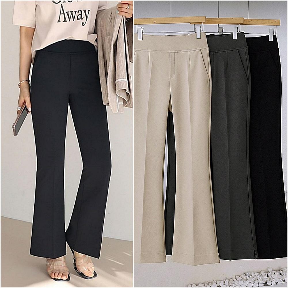 ハイウエスト ブーツカット バンディング スラックス 楽ちん レディーススラックス ビッグサイズ ベルボトム 低身長向け 春 夏 グレー