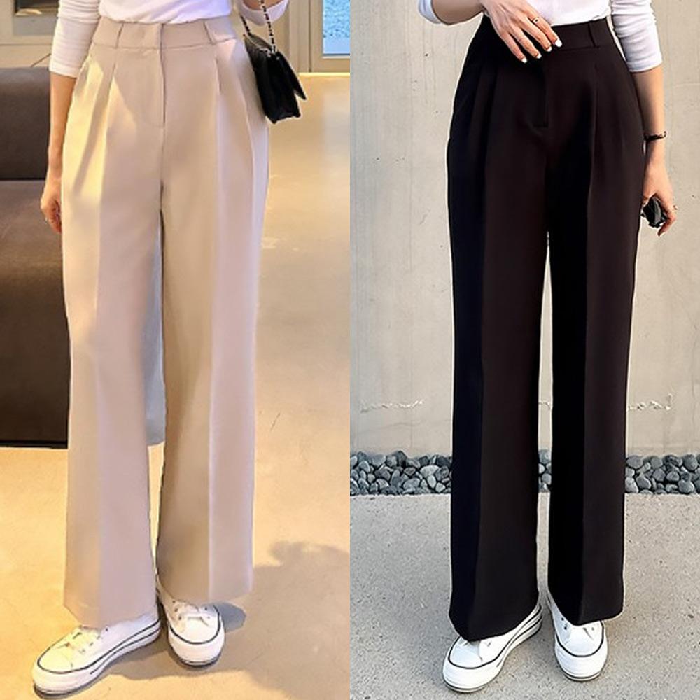 レディース 裏起毛パンツ スラックス ショート丈・ロング丈 2段階丈 ハイウエスト センタープレス ワイド ブーツカット ストレート パンツ 秋 冬