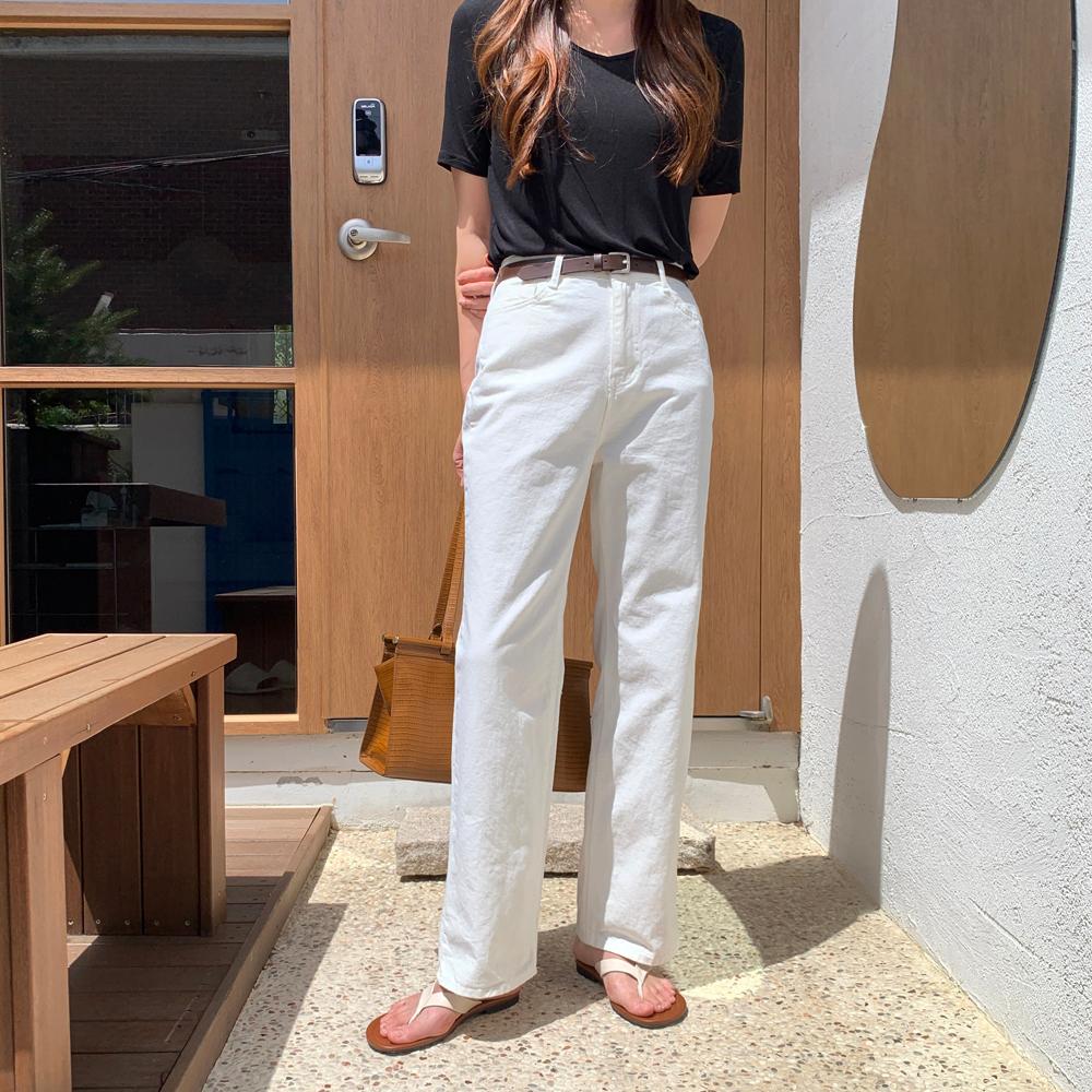 ハイウエスト コットン セミ レディース ワイドパンツ 女性用 コットンパンツ 春 ストレートパンツ ワイドパンツ ホワイト