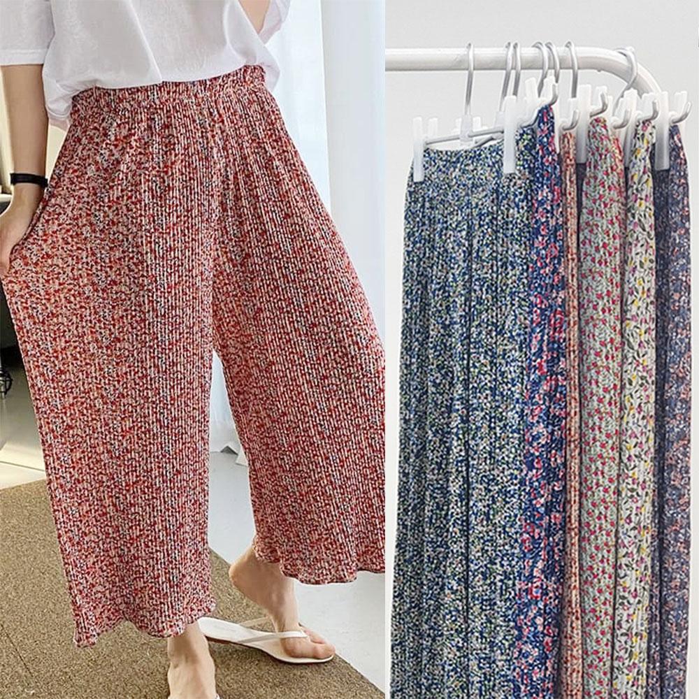 フラワー プリーツ 花柄パンツ 夏用 クール素材 ギャザーパンツ ウエストゴム チュールワンピ おばあちゃん 作業着