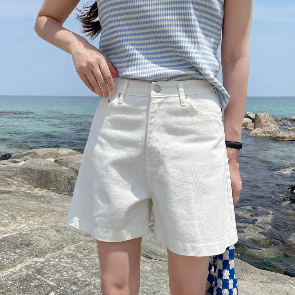 ハイウエスト レディース ショートパンツ コットン レディース夏パンツ サマーショートパンツ 4分丈 Aライン ショートパンツ 小柄女子 ホワイト ブラック