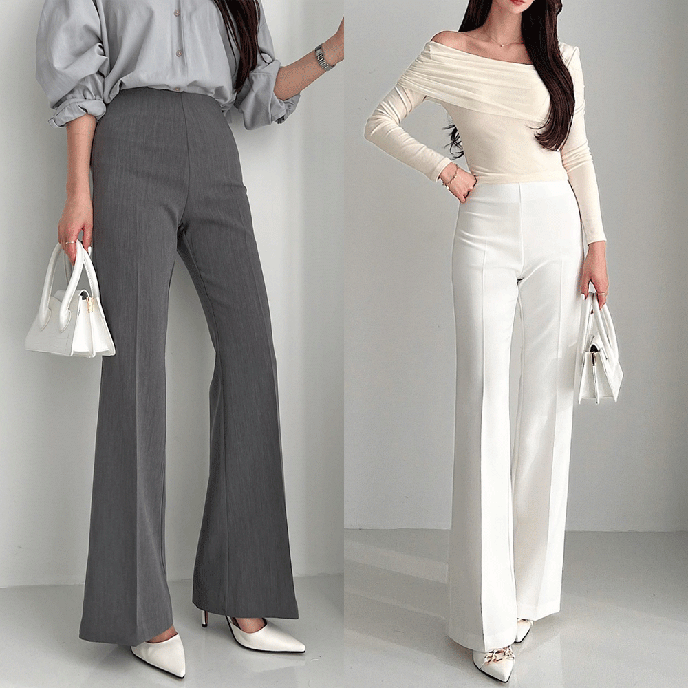 春 レディース ハイウエストパンツ ブーツカットスラックス フォーマルパンツ ホワイトスラックス グレー アイボリー