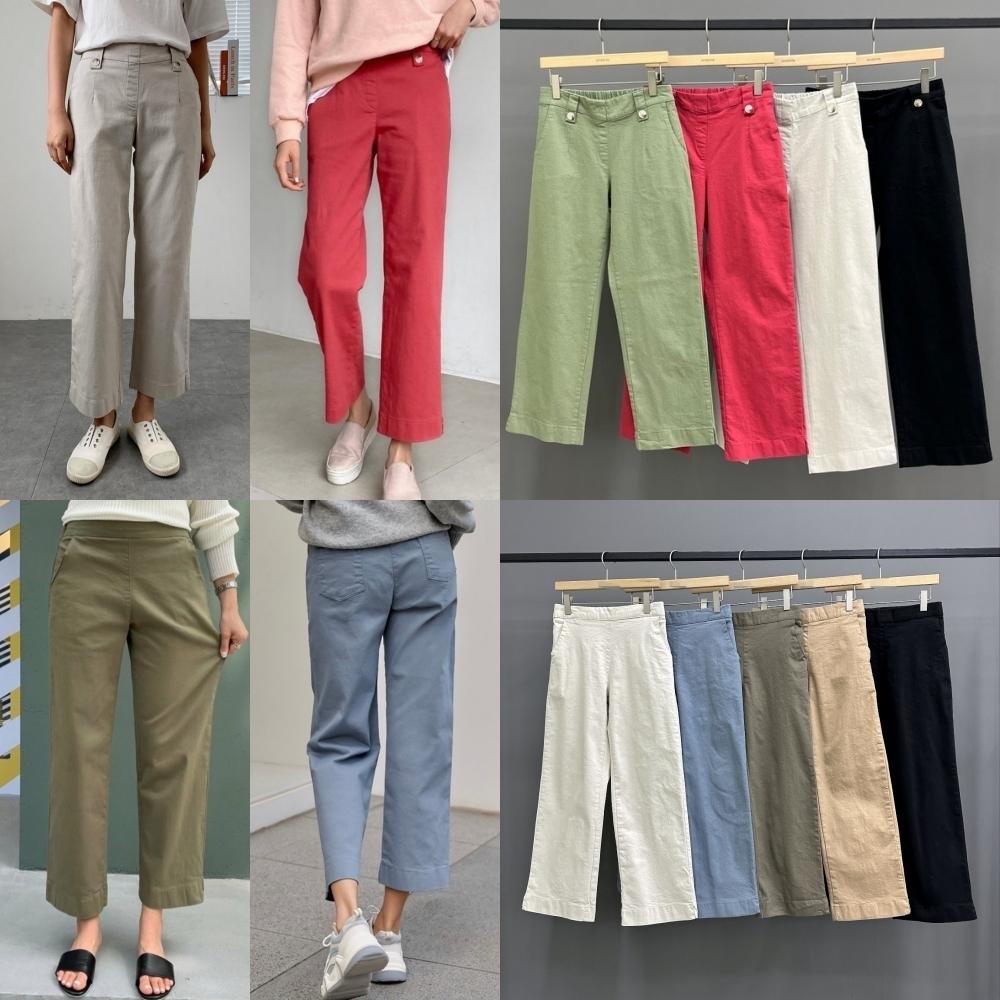 春夏 ギャザー ストレート コットンワイドパンツ ストレッチ 楽ちん ストレート ワイドパンツ 小柄女子 コットンパンツ ビッグサイズ S-XL