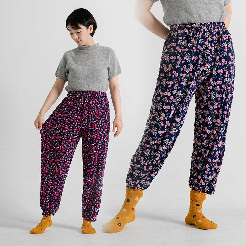 ビッグサイズ 冷蔵庫風 もんぺパンツ バンドゴム 花柄 田舎風ママ おばあちゃん 作業パンツ