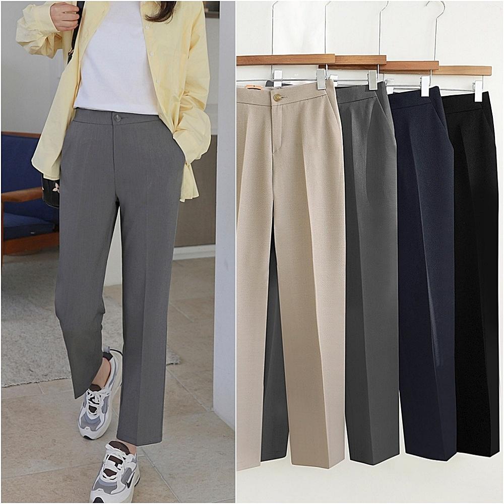 サラサラ セミストレート バンドスラックス 春 レディーススラックス 低身長さん向けパンツ 9分丈 10分丈 大きいサイズ 起毛 グレー