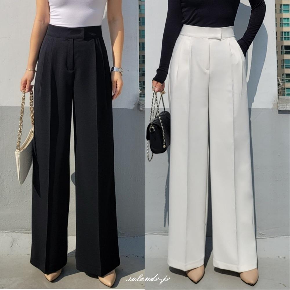 春 ワイドパンツ スラックス レディースフォーマルパンツ ハイウエスト ホワイト ウール ワイドパンツ セミストレート
