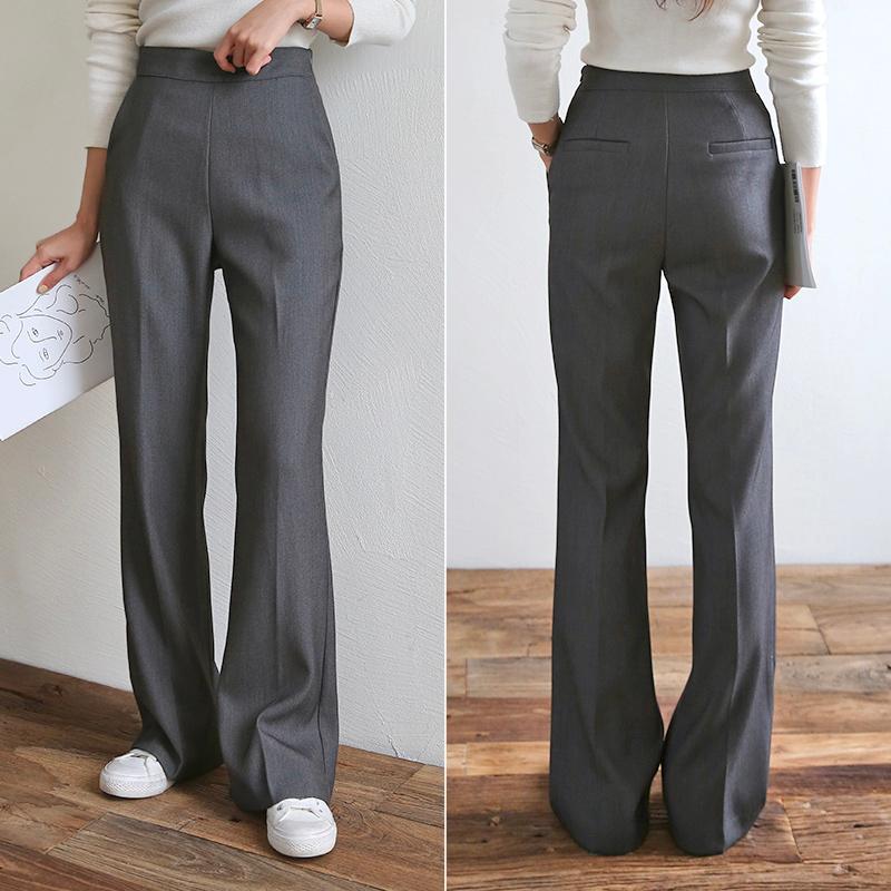 ハイウエスト セミブーツカット ワイドスラックス ワイドパンツ レディーススラックス フォーマルパンツ ワイドパンツ チャコール グレー