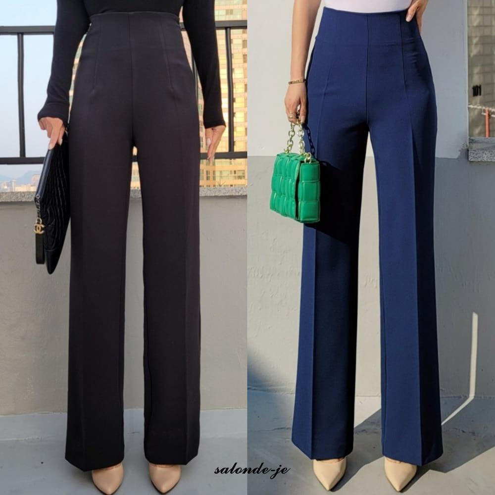 レディースフォーマルパンツ 春 スラックス ブーツカット セミワイドパンツ ハイウエスト バンド ワイドスラックス ワイドパンツ