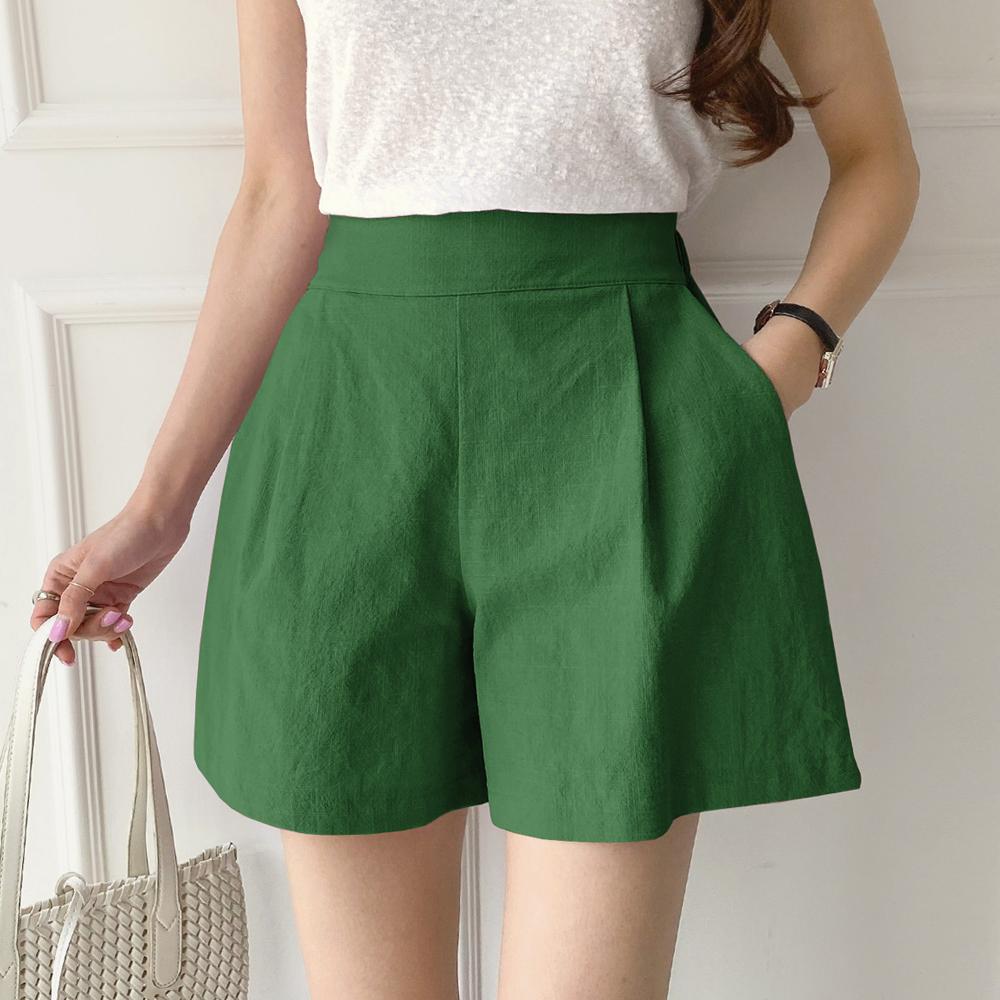 細見え レディース リネン リゾートパンツ 春 夏 Aライン ワイド バンド レディース ショートパンツ