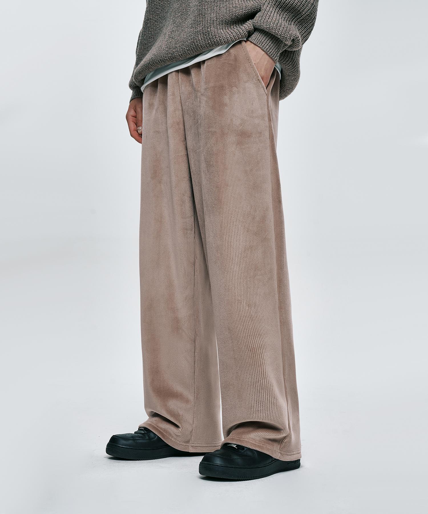 [ATHEZ] ソフト 裏起毛 コーデュロイ ワイド バンド付き パンツ