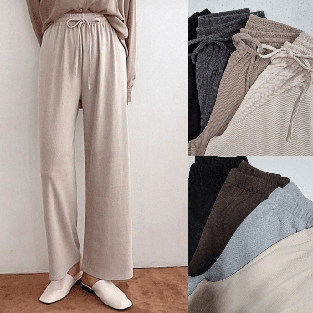 春 夏 バンド付き リブ ワイドパンツ おうちで楽ちん ゴムパンツ レディース 裏起毛 トレーニングパンツ