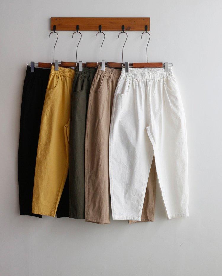 夏 移行期 リネン バギーパンツ バンド付き ストレッチ 無地 レディース クールパンツ