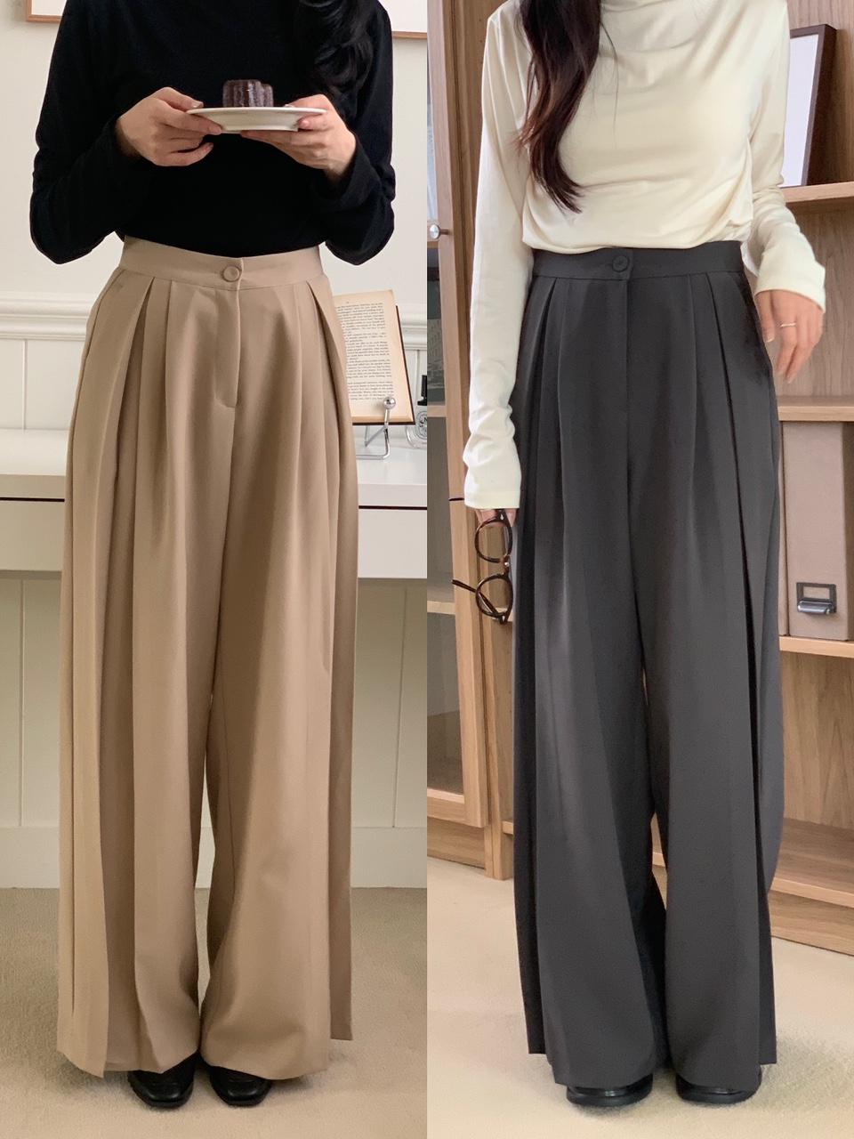 （自社制作）トリ 低身長さん向け スラックス ワイド ダブルタック スラックス