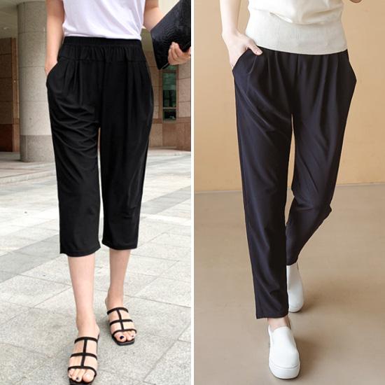 レディース 楽ちんパンツ クーリング 冷感 スラックスパンツ もんぺ ルーズフィット ワイドシルエット 7分丈 9分丈パンツ 2カラー選択可