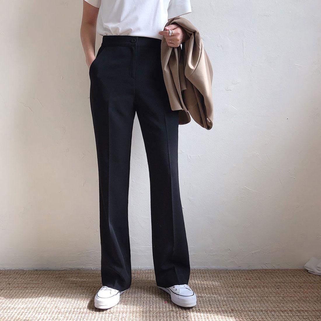 as ブーツカット ヒドゥン밴딩スラックス (S-2XL ハイウエストスラックス ビッグサイズスラックス)