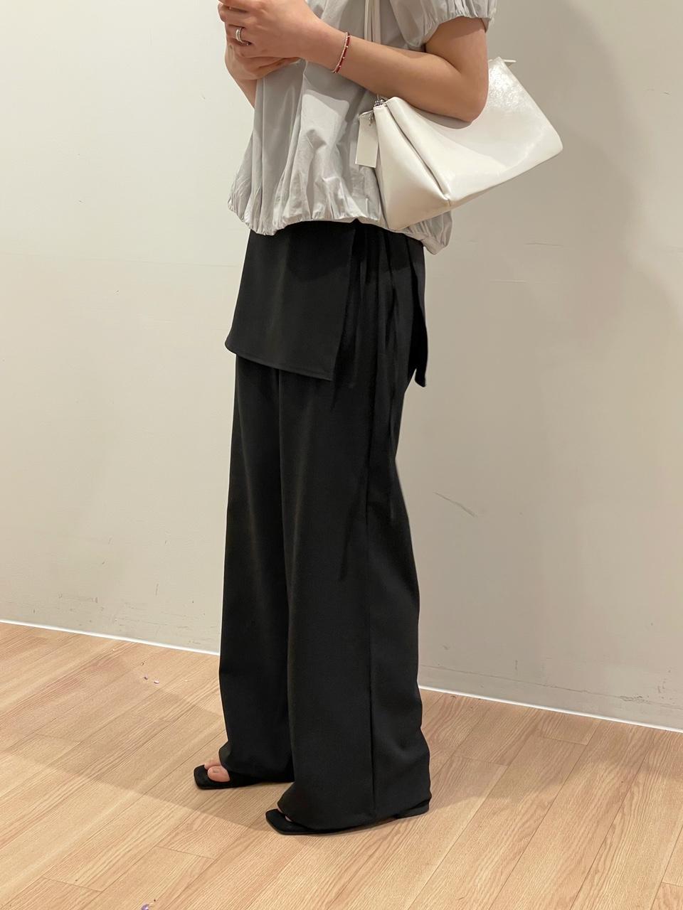 【本当に細見えフィット】レイヤード ラップスラックス キュロットスカート (下半身太め/下半身肥満対応) 楽ちん ラップ チャコール ブラック 66