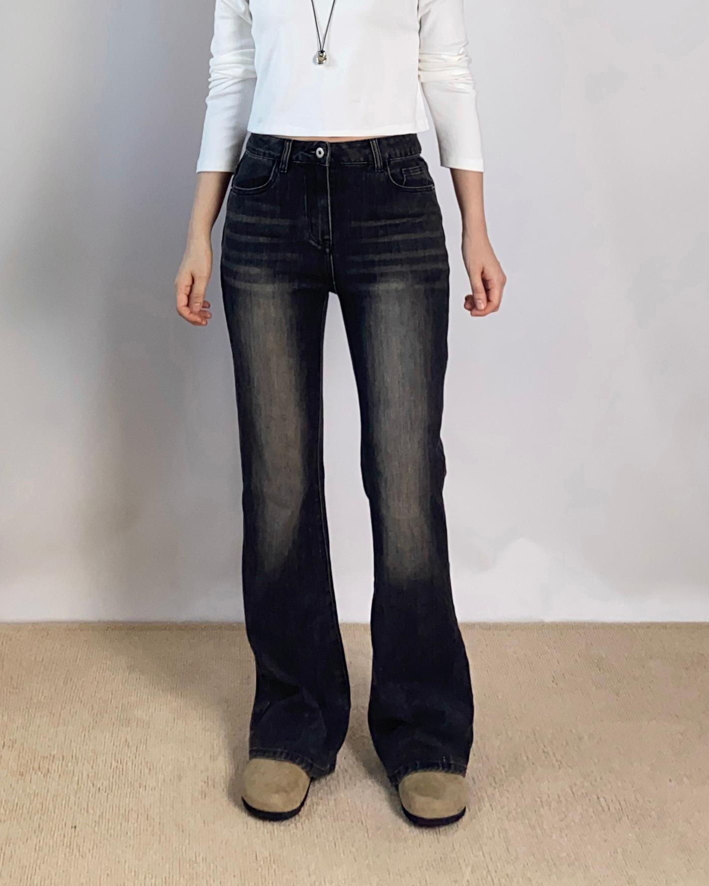 011 リズ ポケット スリムライン ゆったりフィット ブーツカット パンツ（ブラックブラウン、ミドルブルー / 丈選択可）