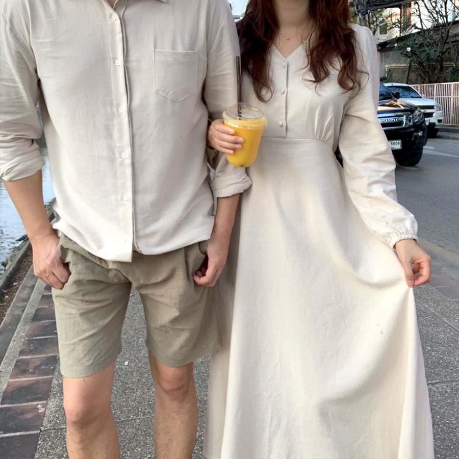 アイボリー ティアードシャツワンピース ウェディングフォトファミリールック 春秋冬 カップルシミラールック
