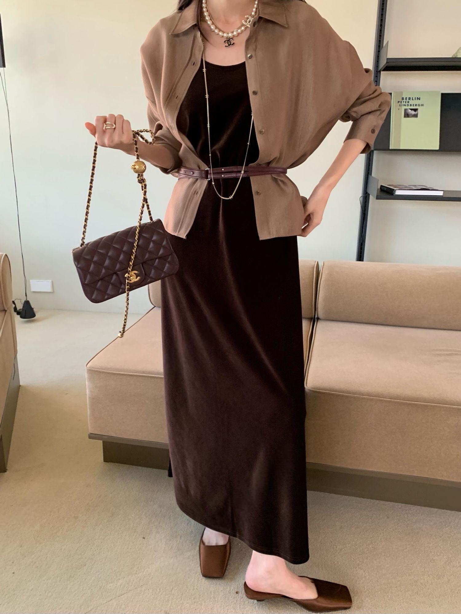 当日発送 25fw ローゲージ ベルベット バイアス ワンピース キャミソール Aライン ロングワンピース