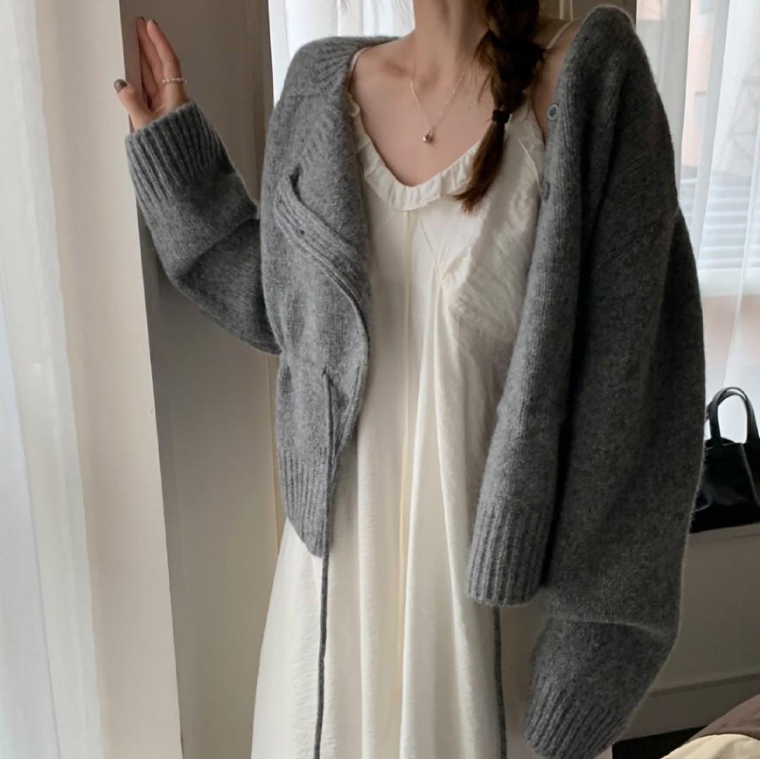 Melange (멜라운지) フリルリブワンピース mellounge ビスチェ レイヤード 肩紐調節 (再入荷)