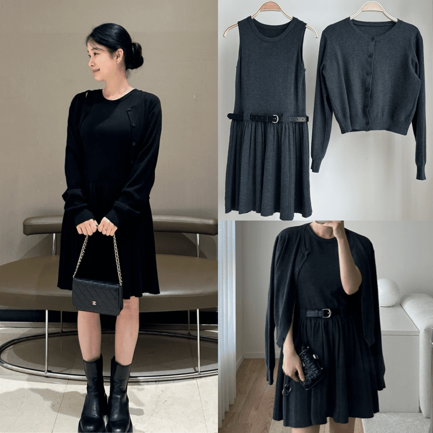 4月 結婚式 お呼ばれスタイル 春 ニット ミニワンピース カーディガン セット 低身長さん向け 顔合わせ服 ピントレスト