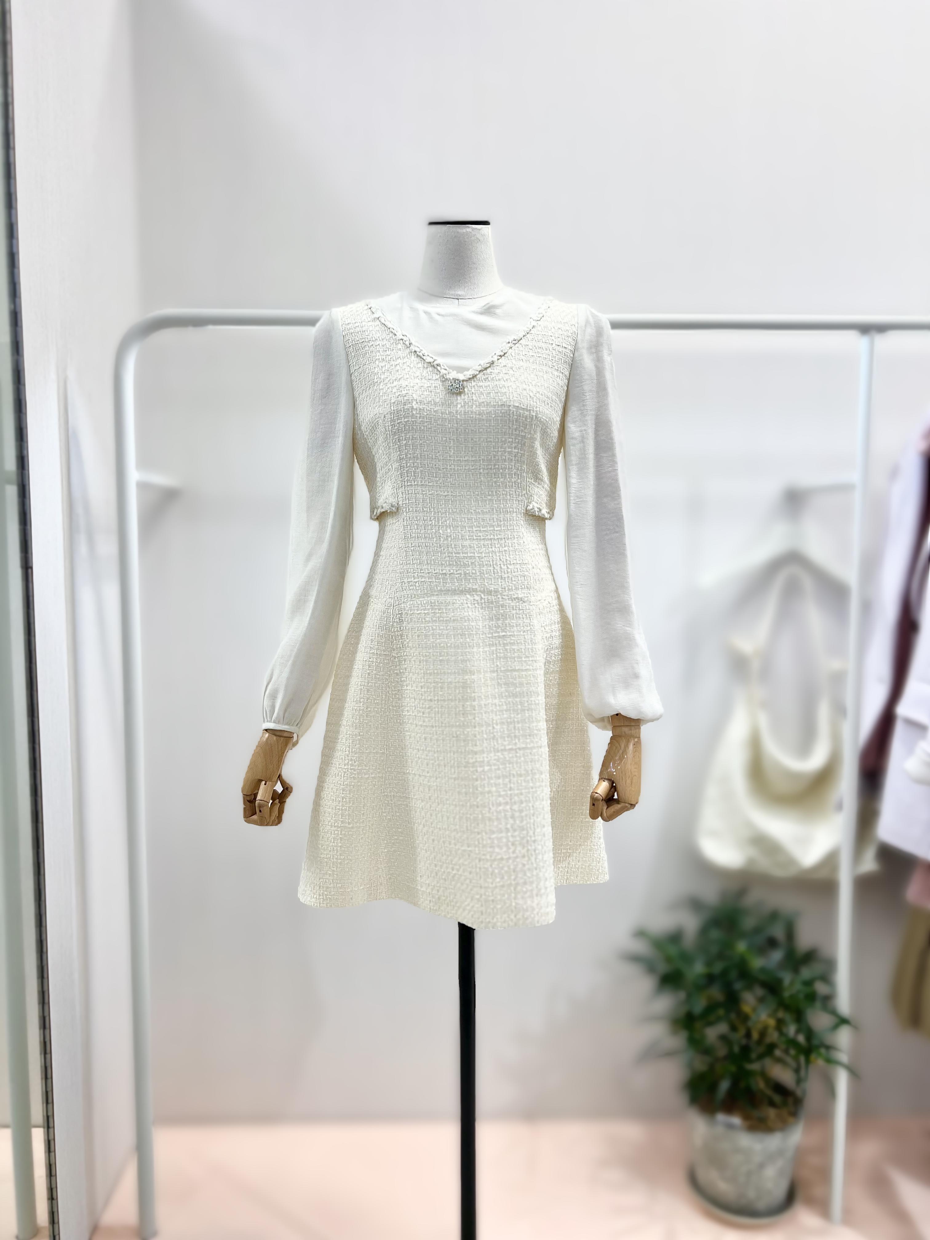 Yoursmine テクスチャ ブロック ツイード ワンピース ITNAWOP770