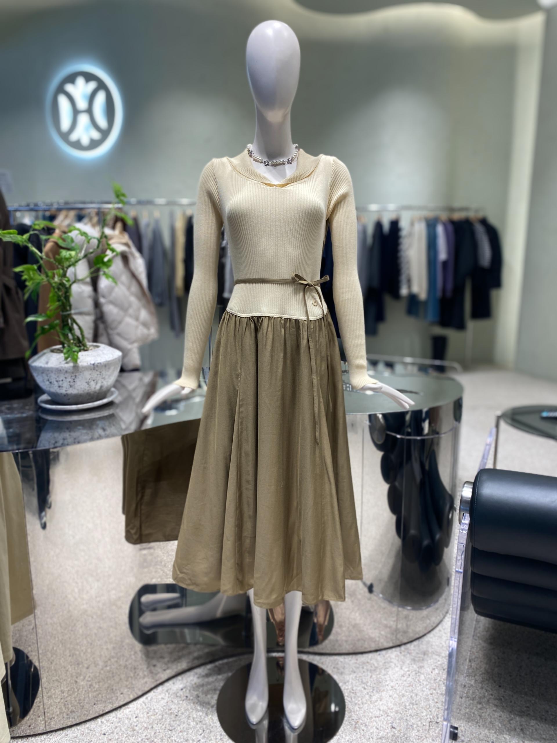 DEWL ニットブロック ベルテッド ワンピース L254PSE035